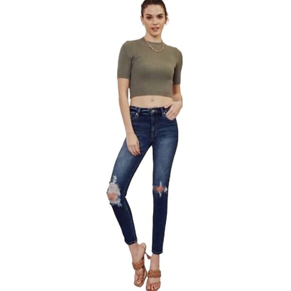 KANCAN Ripped Knee Raw Hem Skinny Jeans - Size 5/26 - Picture 1 of 9